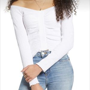 NWT BP Off the Shoulder long sleeve smocked top